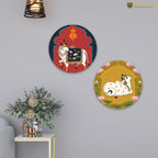 Artvibes Sacred Cow Pichwai Art Round Shape MDF Wooden Wall Decor Items | Living Room | Handcrafted Art | Wall Poster | Aesthetic Wooden Decor | Art Print | Unique Gift Items (WH_8802N), Set of 2