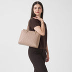 Caprese Shine Medium Tote Bag for Women | Quilted Faux Leather Shoulder Handbag with Multi-Compartments & Zipper Closure | Fits Up to 15 Inch Laptop | Stylish Work, Travel & Everyday Bag (Dark Pink)