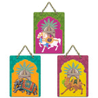 Artvibes Ancient Royal Rides Kalamkari Art Wooden Wall Hanging for Home Decor | Living Room | Wall Art Paintings | Wall Poster | Graphic Art | Artworks Hangings | Ideal Gifts (WH_96154N), Set of 3
