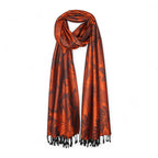 STOLE STUDIO Embellished Leaf Luxurious Viscose Stole Scarf (Black/Orange)