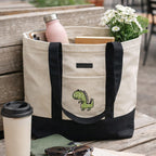The Purple Tree Cotton Beach Tote Bag for Women, Large Capacity Beach Bag, Ecofriendly Beach Tote with Embroidered Detail on Pocket (Crayon Dinosaur)