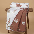 HUESLAND 100% Cotton Reversible Dohar Single Bed Cotton | Soft Cambric Weave, All Weather Light AC Blanket | 56 x 89 inches, Floral - Rust & White Kafalo