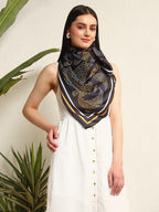 Ravaiyaa - Attitude is everything Women's Crepe Silk Digital Print Large Square Scarf Breathable Lightweight Neckerchief Printed Headscarf 40 x 40 Inch (Black Paisley)