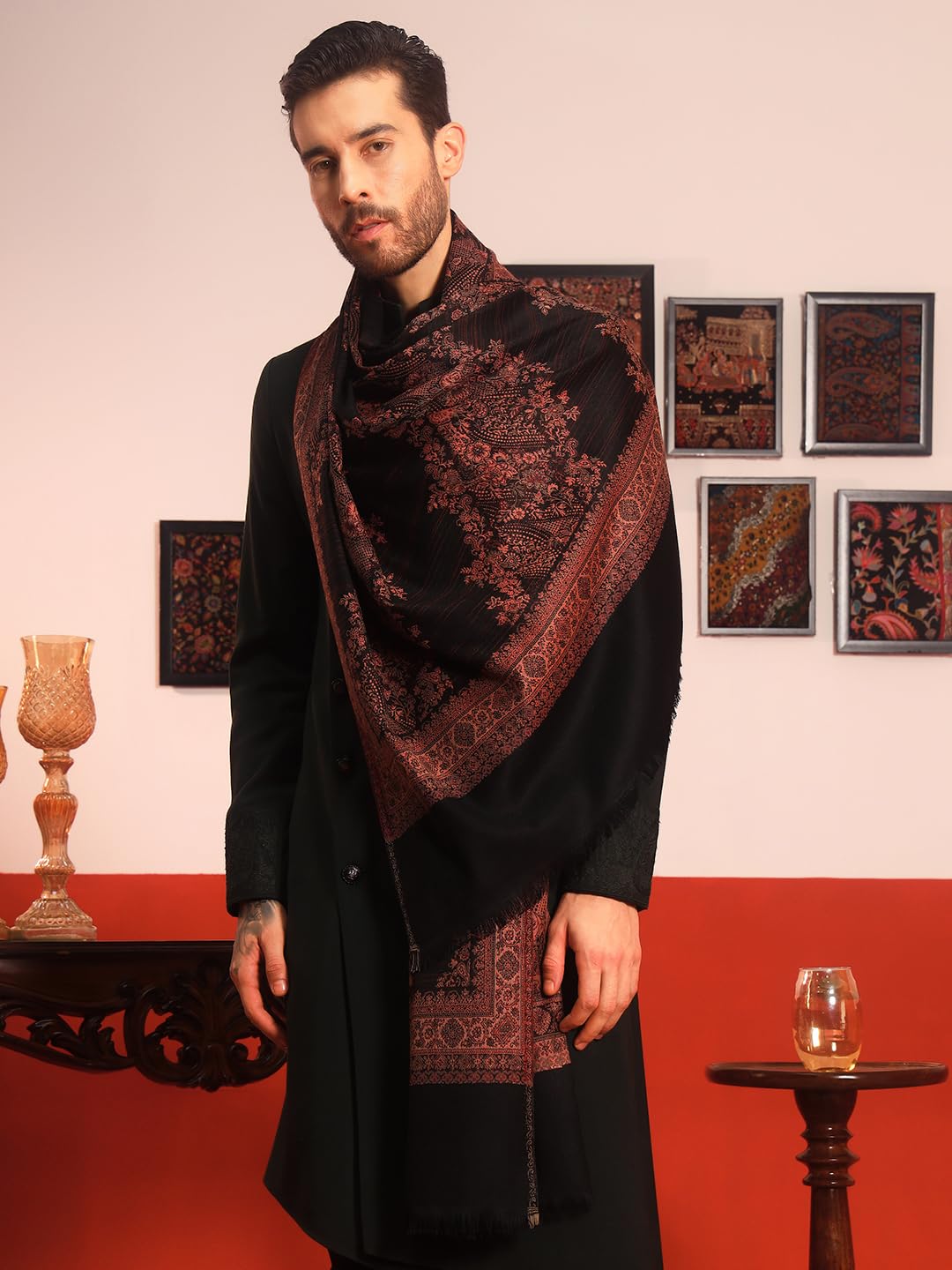 Pashmoda His and Her Gift Set of Jamavar Shawls With Wooden Gift Box