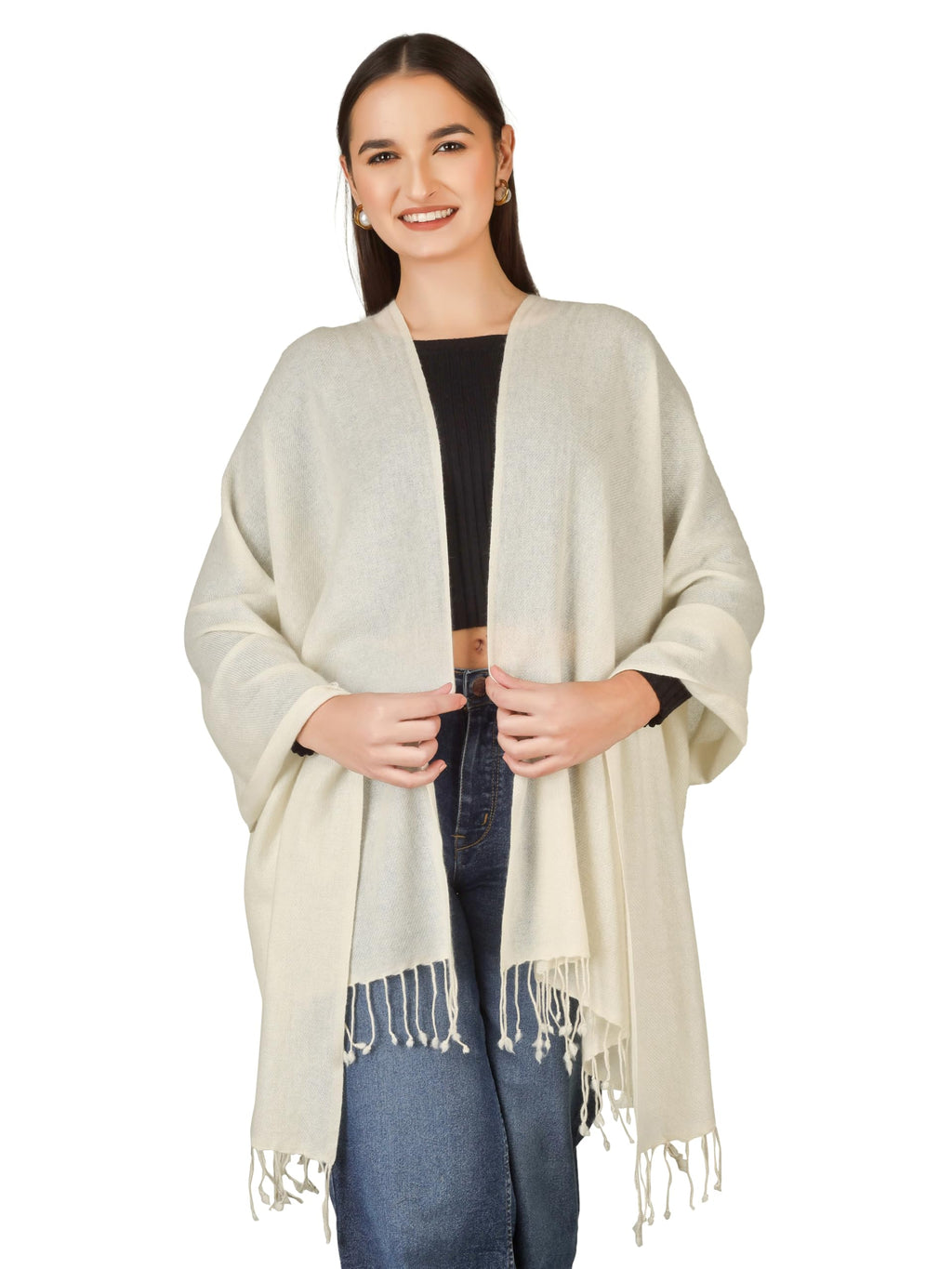 VERAME Pure Pashmina Stole for Women | Thick & Ultra Soft Solid Winter Shawl | Luxury Plain Warm Pashmina Wrap for Winter, Weddings and Parties (WHITE)