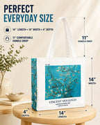ECOEK Artsy Poly Canvas Tote Bag for Women | Zipper Closure, Bottle Holder & Keychain Hook | Premium Poly Canvas Bag for Travel College, Office | Reusable Shopping Tote Bag Gift(Van Gogh Almond)