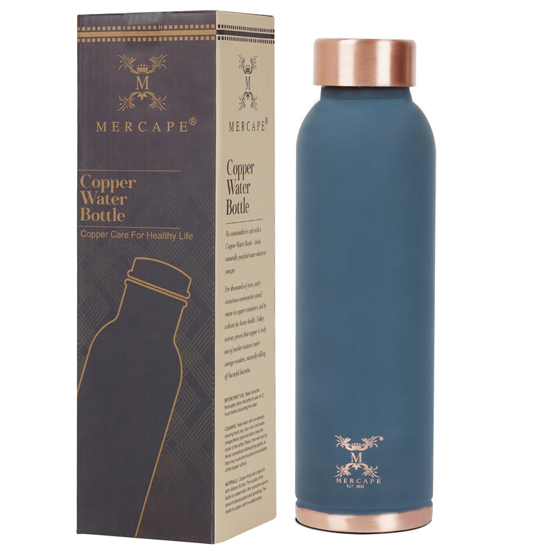 MERCAPE Pure Copper Color Water Bottle 950 ml | Matte Finish Reusable Metal Bottle with Leak-Resistant Cap | Suitable for Home, Office & Travel (Matte Blue)