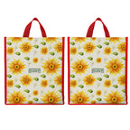 DOUBLE R BAGS Unisex Big Eco Cotton Canvas Shopping Bag for Grocery, Milk, Fruits & Vegetables | Reusable Tote with Reinforced Handles | Sunflower Print, 34x9.5x39.5 cm, 1 Compartment (Pack of 2)