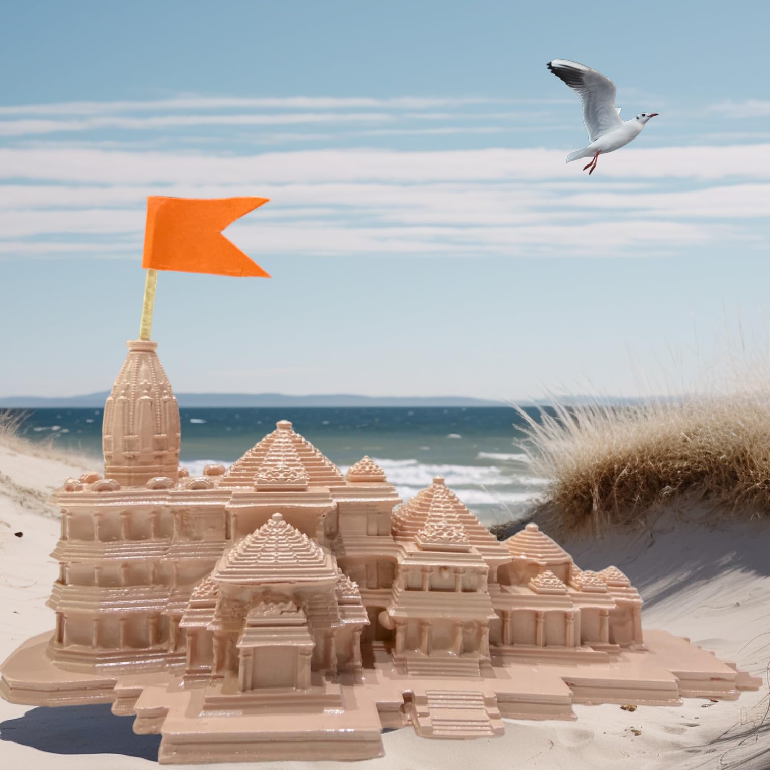 MOBDESK Shree Ram Mandir Ayodhya Model 3D Replica Handcrafted ram janmabhoomi Traditional Authentic Design Ideal for Car Dashboard Home Decoration & Perfect Spiritual Gifts Temple 6 inch - Marble