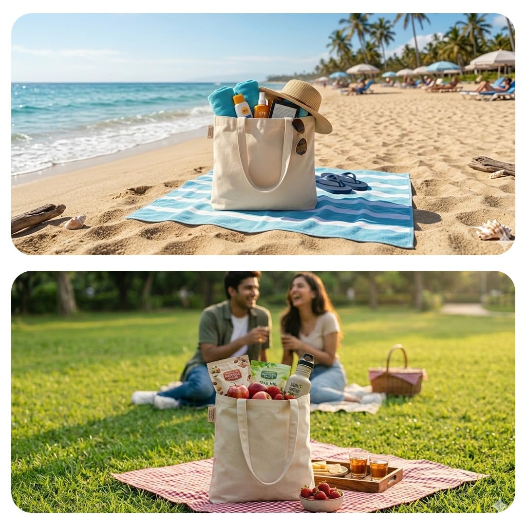 11x13 Inch Plain Canvas Tote Bag | 1 Pc, 5 Pcs, 7 Pcs, 10 Pcs, 15 Pcs, 20 Pcs, 25 Pcs | 100% Organic Reusable 180 GSM Cotton Handbag for Shopping, Daily Use, Grocery, DIY Painting & Storage (20)