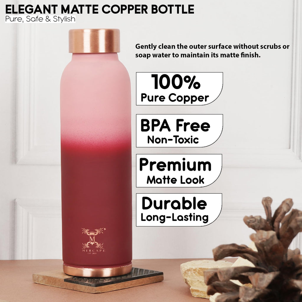 MERCAPE Pure Copper Color Water Bottle 950 ml | Matte Finish Reusable Metal Bottle with Leak-Resistant Cap | Suitable for Home, Office & Travel (Blush Pink Gradient)