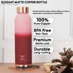 MERCAPE Pure Copper Color Water Bottle 950 ml | Matte Finish Reusable Metal Bottle with Leak-Resistant Cap | Suitable for Home, Office & Travel (Blush Pink Gradient)