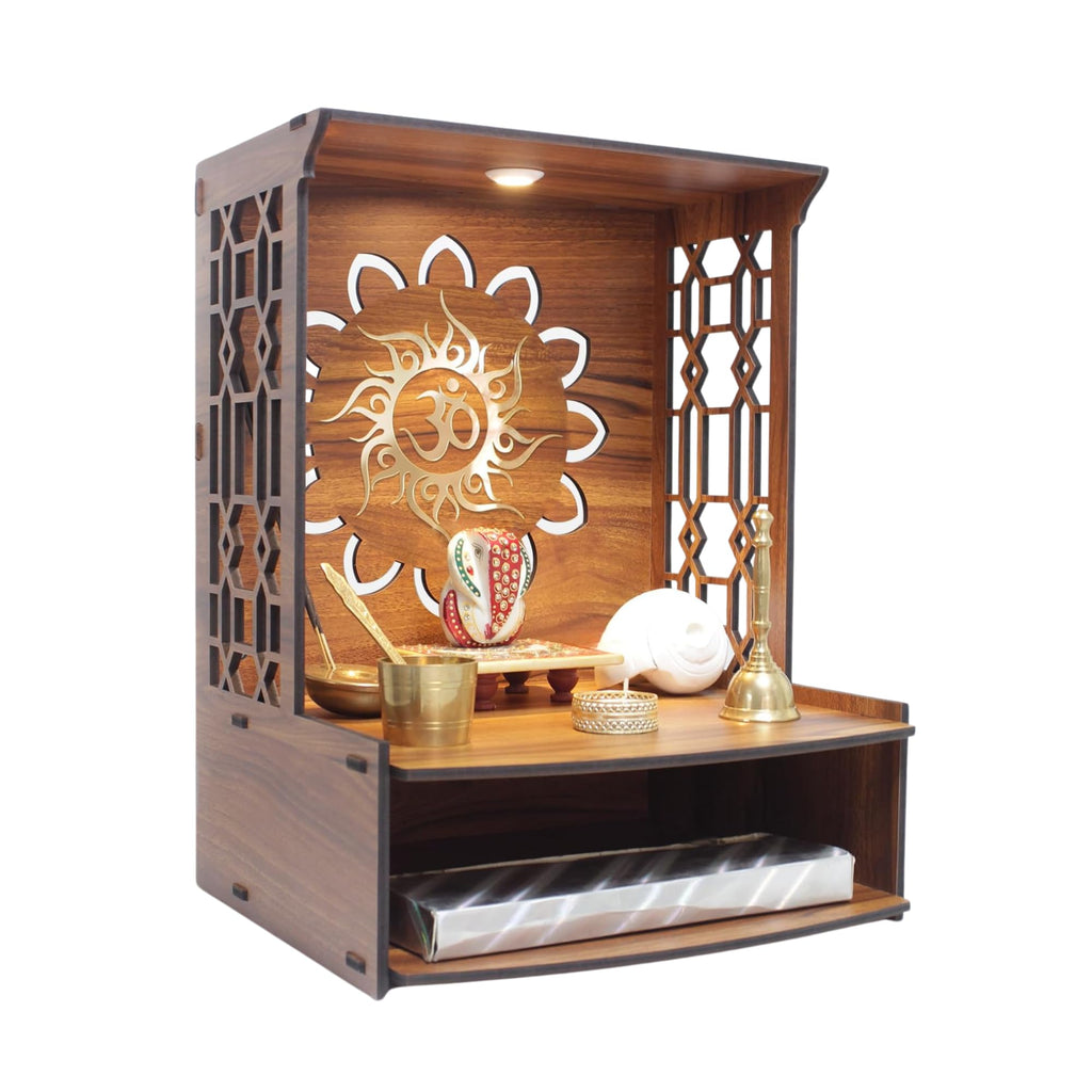 Puzzle Berry Wall Mounted Wooden Pooja Mandir for Home & Office with LED Spot Light, Big Size Temple, Pooja Stand with Door, Devghar, God Temple for Home, Pooja Shelf, Home Temple (Mandir Design 1)