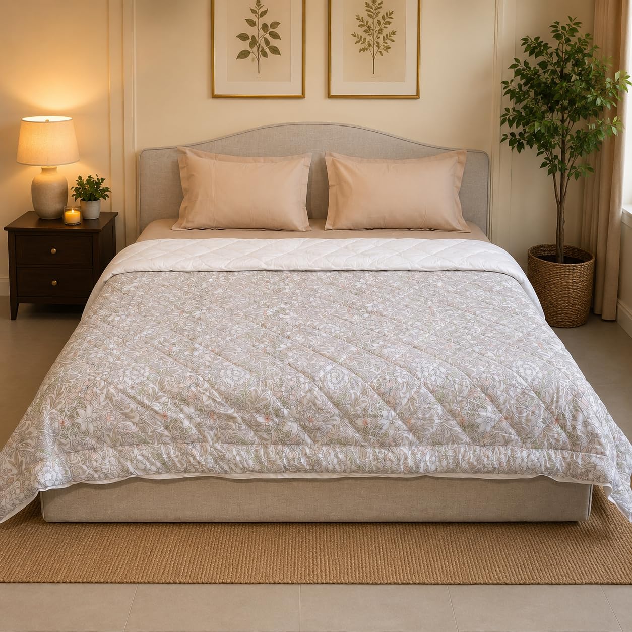 Linen Home Cotton Reversible AC Blanket Double Size Damask Pink & White Kafalo
