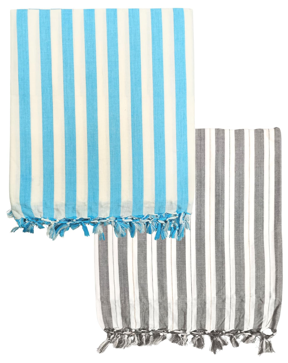 Arvore Bunkaar 100% Pure Handloom Soft Beautiful Bhagalpuri Summer Blanket/Khes/Dohar/Top Sheet Set/Chadar in and Size- 245cm X 130cm - Combo Pack of 2 (Blue Grey Striped) Kafalo