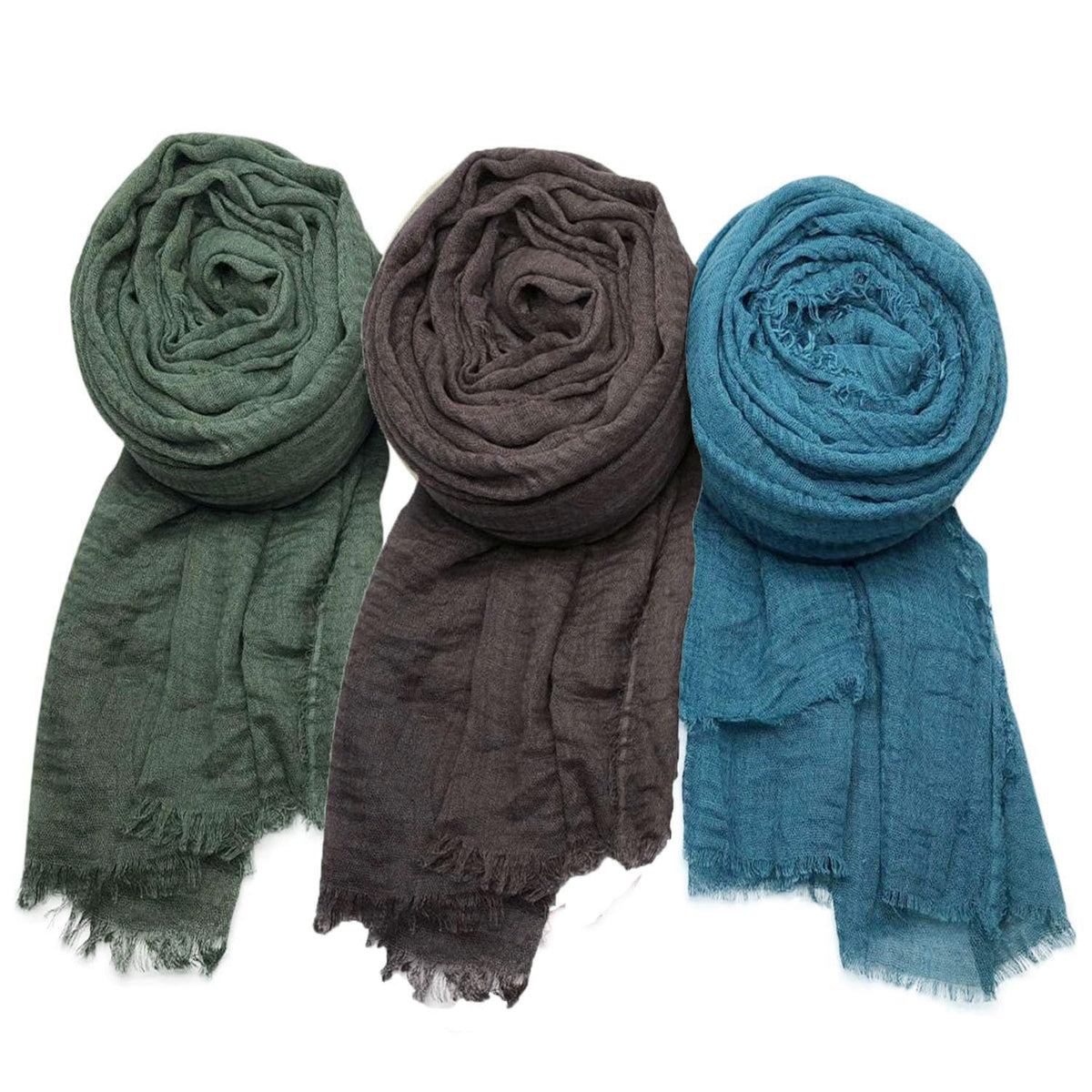 ICW Women's Premium Wrinkle Ironless Crinkled Cotton Hemp Summer Scarf Stoles Shawl head scarves for girls (PACK OF 3 C)