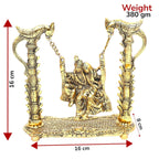 KridayKraft Radha Krishna on Swing jhula Gold Plated Metal Statue Decor Your Home, Office (Medium)