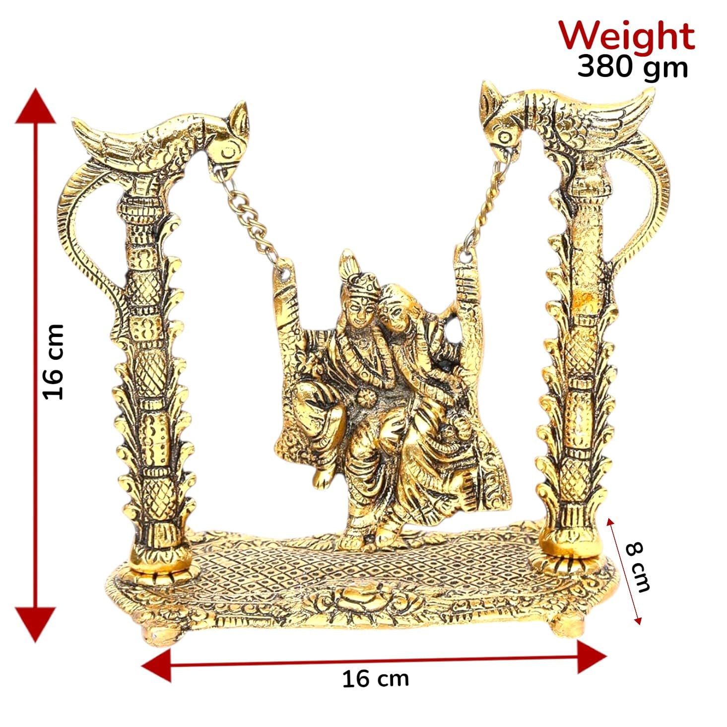 KridayKraft Radha Krishna on Swing jhula Gold Plated Metal Statue Decor Your Home, Office (Medium)