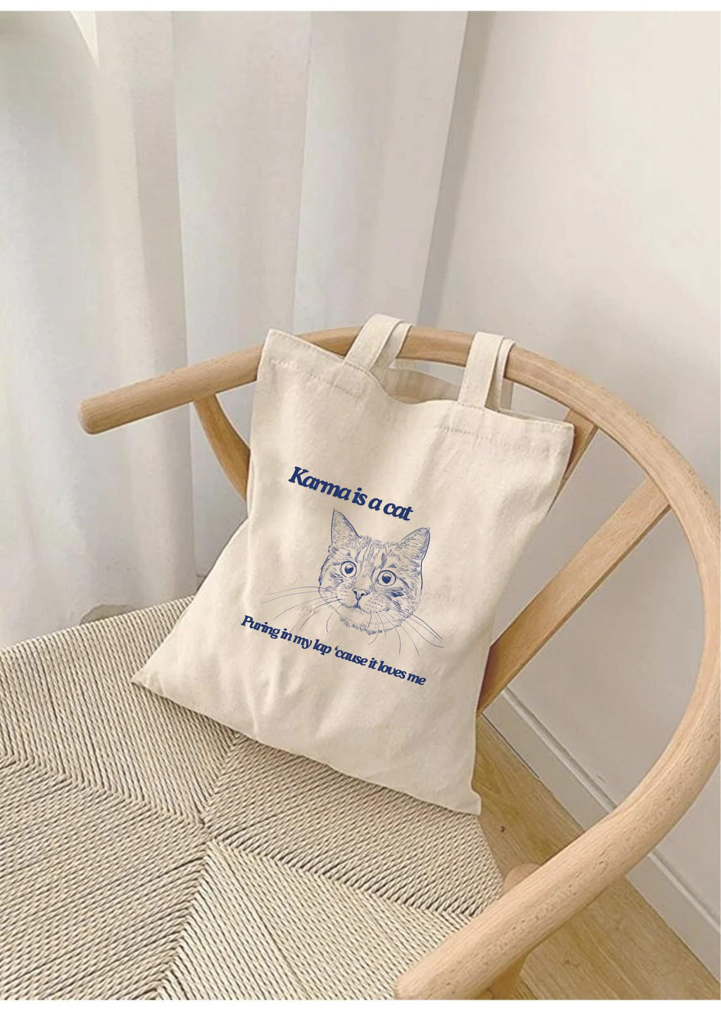THE UMBRELLA STORE Cotton Canvas Tote Hand Bag with Pocket | Reusable Shopping Carry Bag With Print Karma is a cat