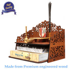 Heartily® Navrang Beautiful Wooden Pooja Stand for Home Mandir and Office Puja - Wall Product (H-9.5, L-12, W-8.5 Inch)