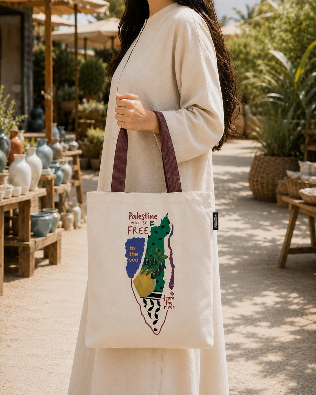 Palestine Will Be Free Tote Bag, Natural Cotton Canvas, 16x18 Inch, Reusable Shopping Bag with Comfortable Handles