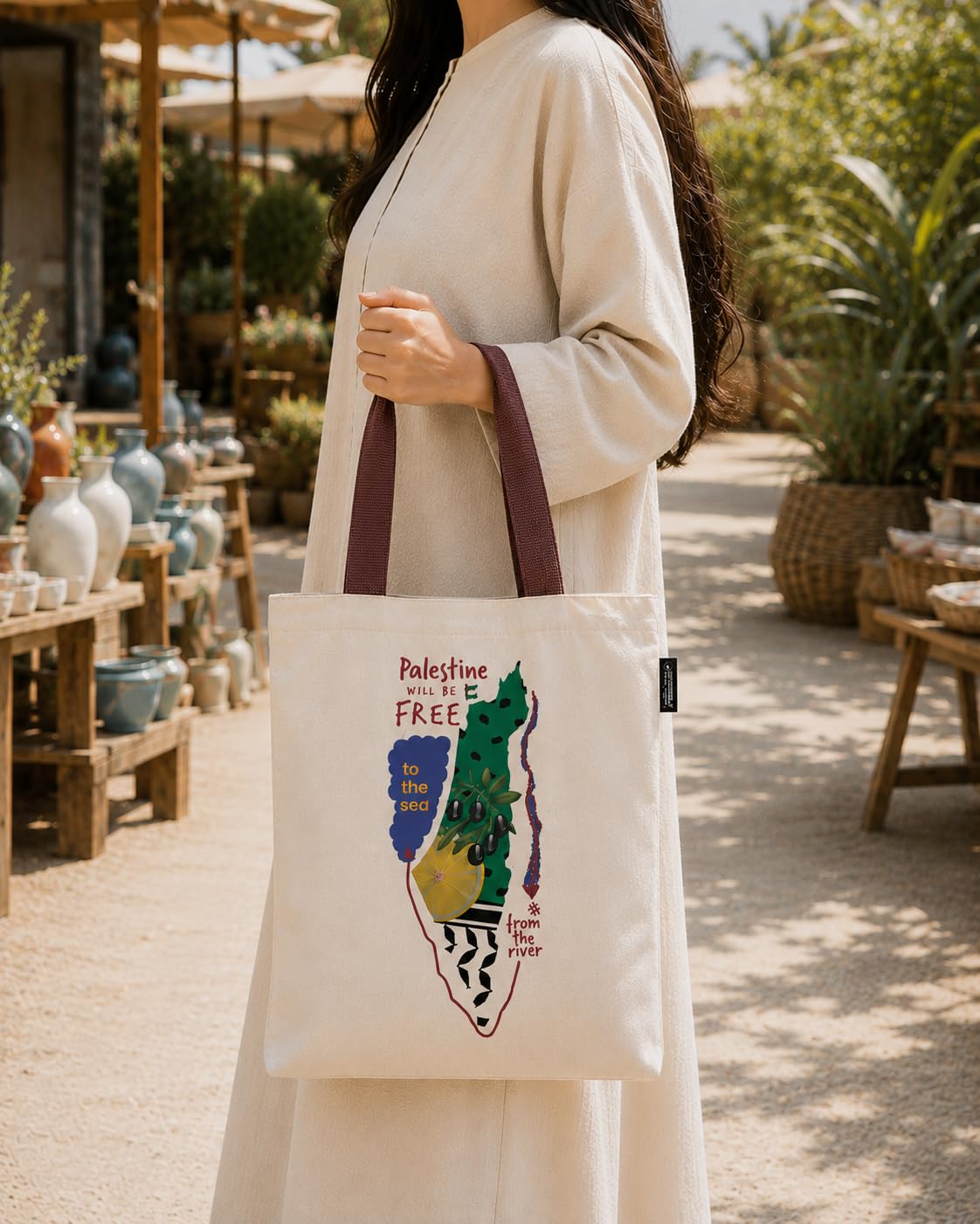 Palestine Will Be Free Tote Bag, Natural Cotton Canvas, 16x18 Inch, Reusable Shopping Bag with Comfortable Handles