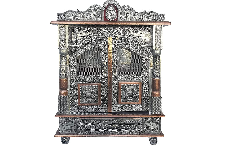 Handicrafts Pooja Temple For HOM.E Big Size, Pooja Mandir/Pooja Ghar/Mandap For HOM.E And Office| Mandir For HOM.E Wall Mounted Big Size 9X18 Inches, Silver