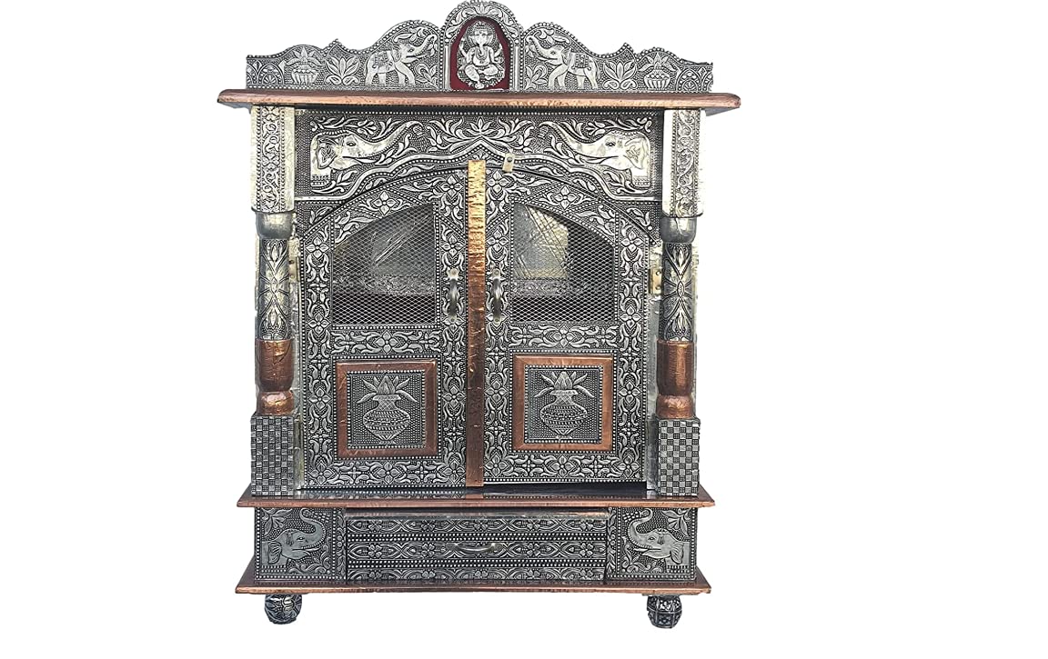 Handicrafts Pooja Temple For HOM.E Big Size, Pooja Mandir/Pooja Ghar/Mandap For HOM.E And Office| Mandir For HOM.E Wall Mounted Big Size 9X18 Inches, Silver