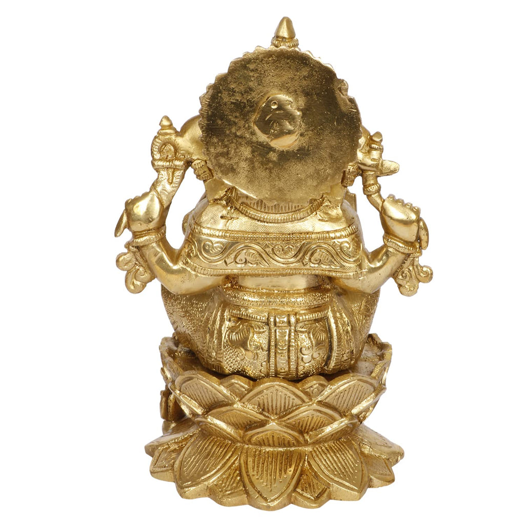 ARTVARKO Ganesha Sitting On Lotus Brass Bhagwan Idol Jewellery Mangalkari Ganesh Statue Ganpati Murti for Home Entrance Decor Diwali Gift 9 Inch