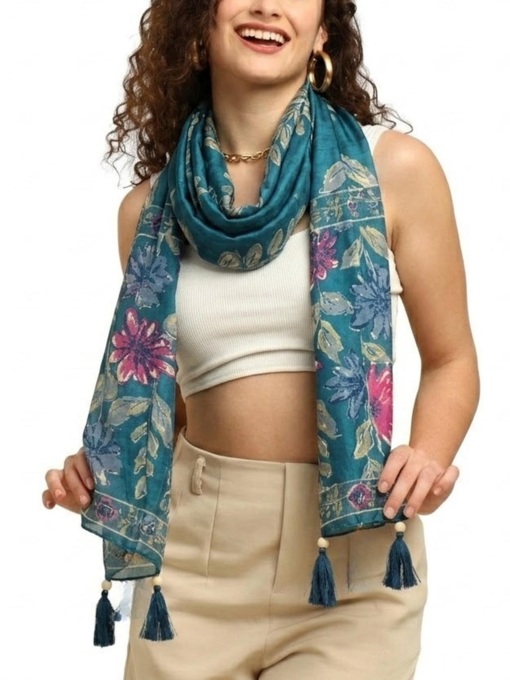 GALE GIRLS Cotton Scarf For Women Stylish|Beach Tassel Printed Scarf|Multicolor|Easily fits 180 * 50cm|70x20 Inch