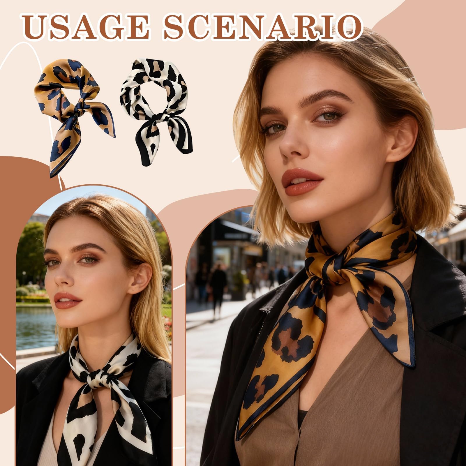 piercing 2PCS Satin Scarf, Silk Scarf for Women Stylish, Scarf for Women Stylish, Silk Scarf, Square Elegant Floral Print, Versatile Accessory for Neck, Hair, and Handbag