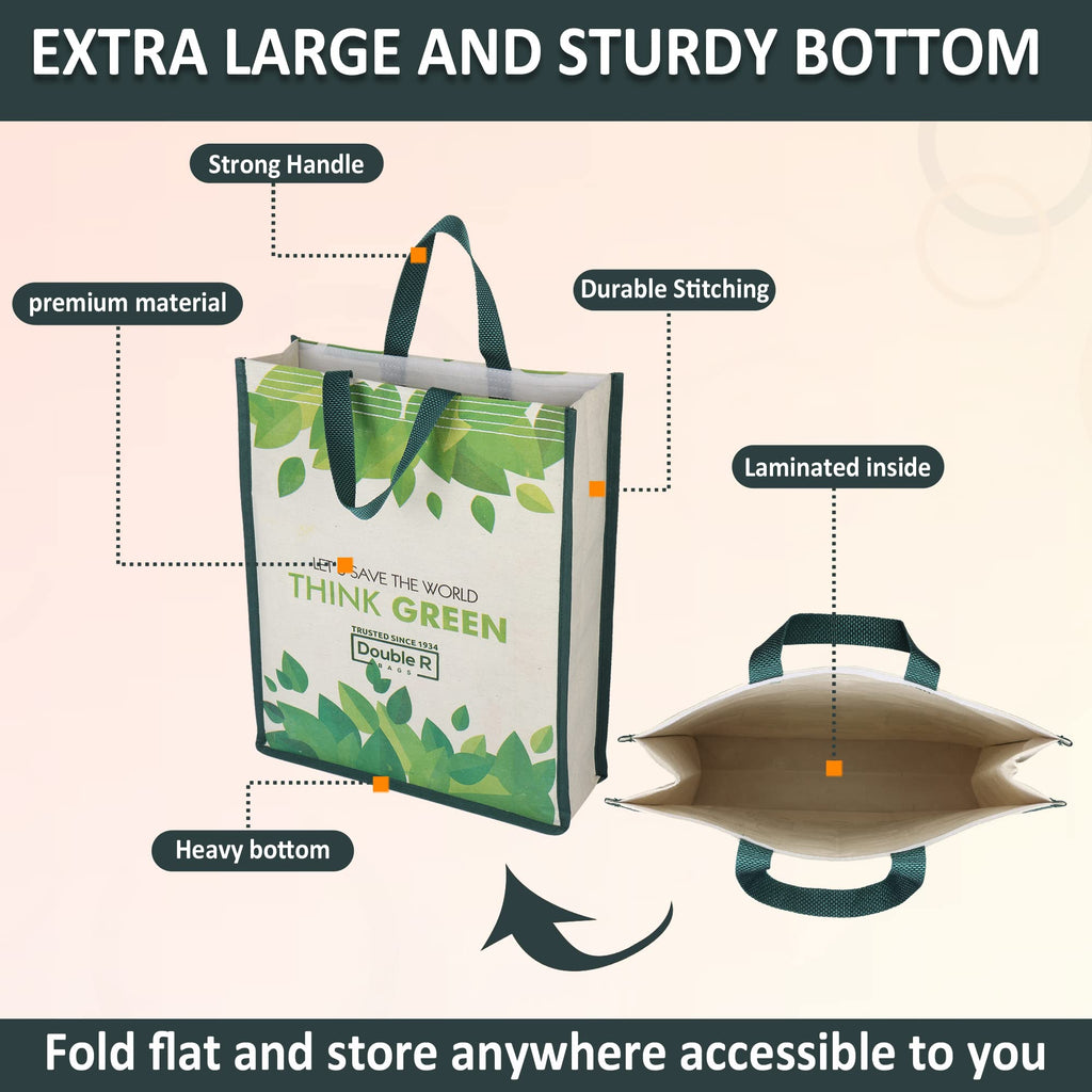 DOUBLE R BAGS Unisex Eco-Friendly Reusable Cotton Canvas Casual Bag with Reinforced Handles (Think, 40.6x35x10 cm) | Multi-Purpose Grocery, Kitchen Essentials, Fruits & Veggies Bag | Pack of 3