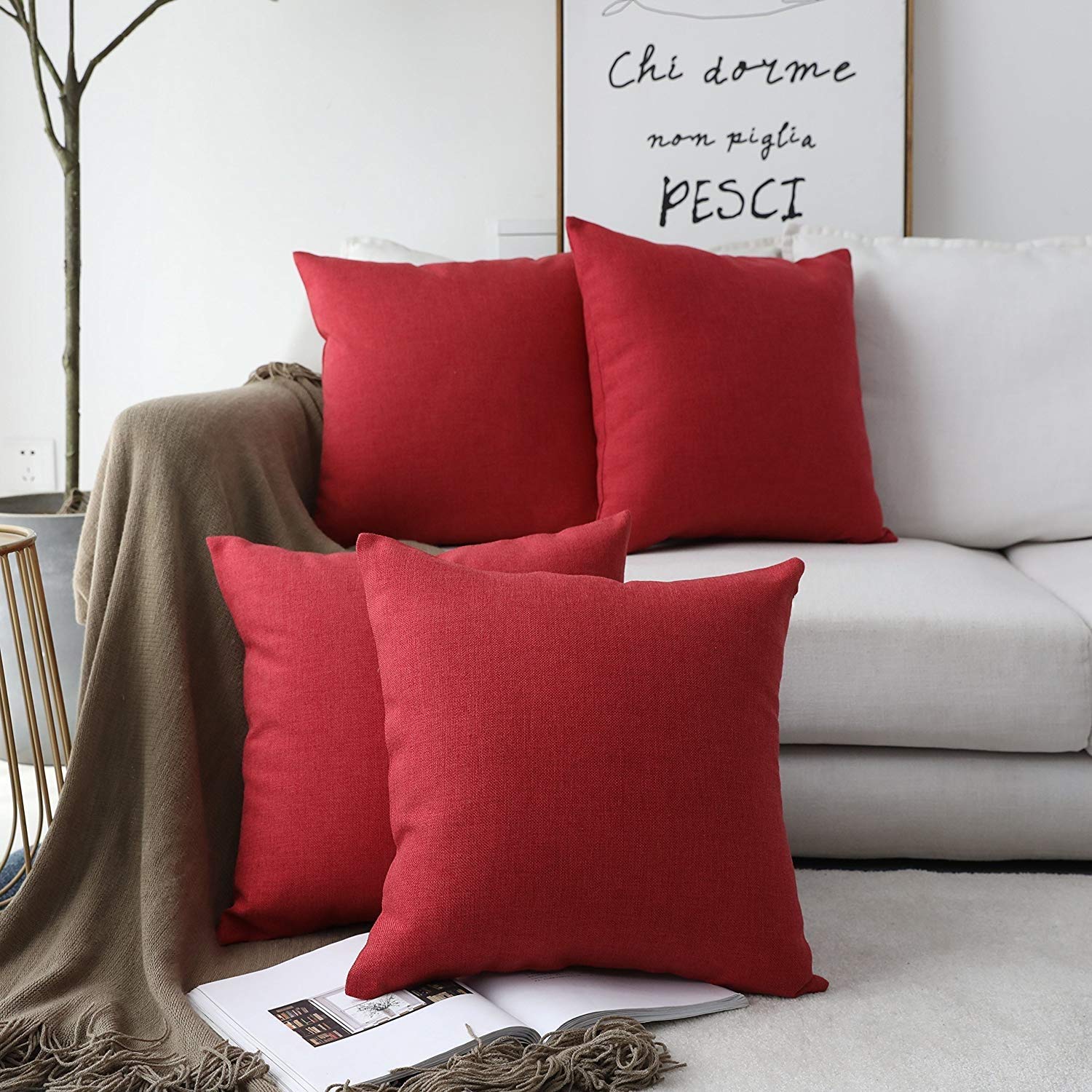 Khooti Jute Cushion Cover, 26x26 (Red)(Pack of 5)