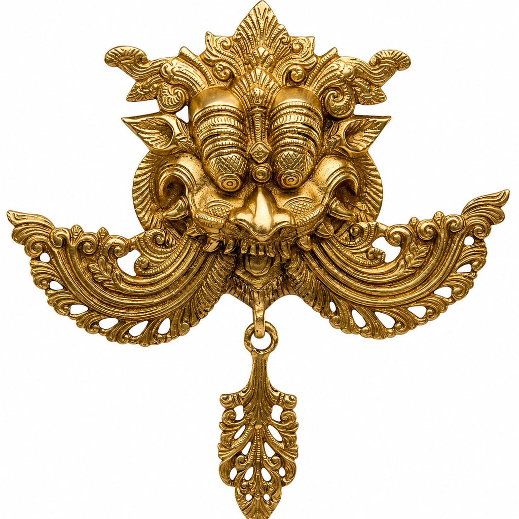 ARTVARKO Brass Najar Raksha Kavach Kirtimukha Yali for Home Shop Office Nazar Battu Kawach Wall Hanging Evil Eye Protector Batu Door Knocker 11 Inch