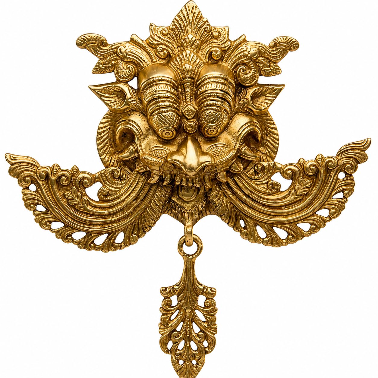 ARTVARKO Brass Najar Raksha Kavach Kirtimukha Yali for Home Shop Office Nazar Battu Kawach Wall Hanging Evil Eye Protector Batu Door Knocker 11 Inch