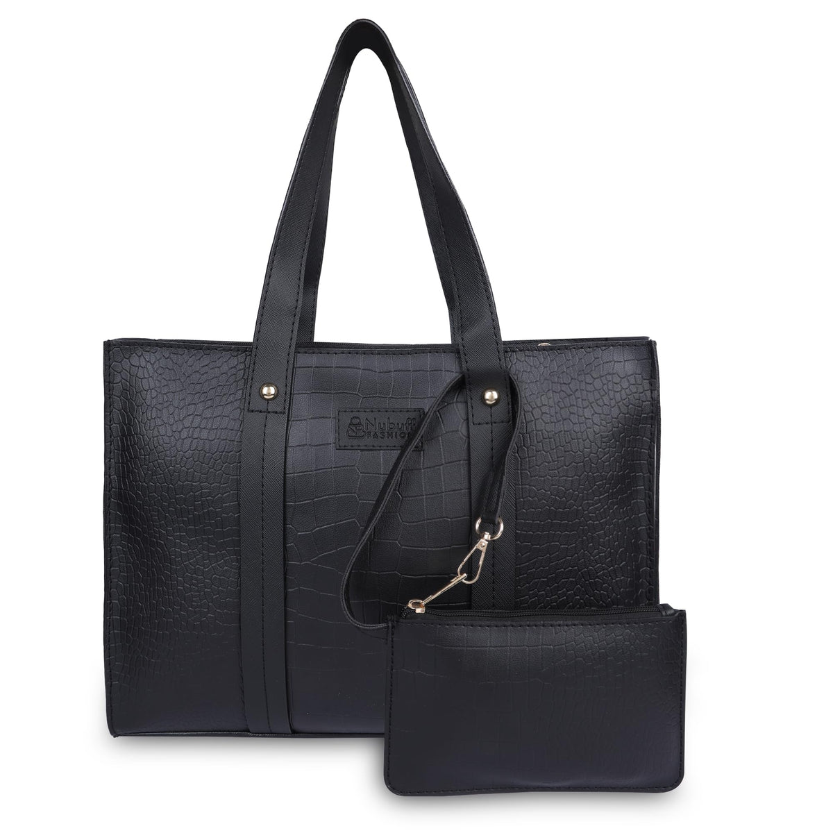 NUBUFF FASHION Womens croco Textured Shoulder Tote Bag (BLACK)