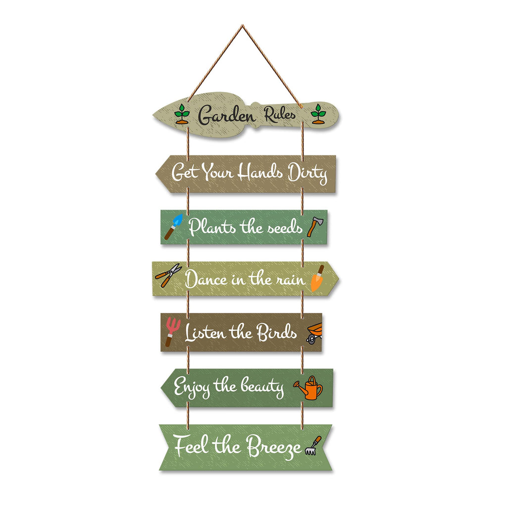 Artvibes Garden Rules Wooden Wall Art For Garden | Balcony | Quotes Decor Item | Craft For Everyone | Decoration Wall Hanging Items | Wall Poster | Unique Gift | Garden Quotes Wall Hanging (WH_7002N)