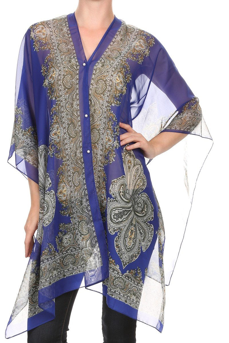 LL Womens Blue Light Weight Bohemian Poncho See Through Top Summer Scarf