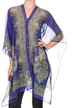 LL Womens Blue Light Weight Bohemian Poncho See Through Top Summer Scarf