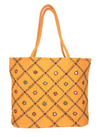 SriShopify Handcrafted Women’s Handbag Travel Shoulder bag Traditional Tote bag Cotton handmade wedding gifts for marriage birthday (30x40x10 Medium size Mirror Work) (yellow handbags for women)
