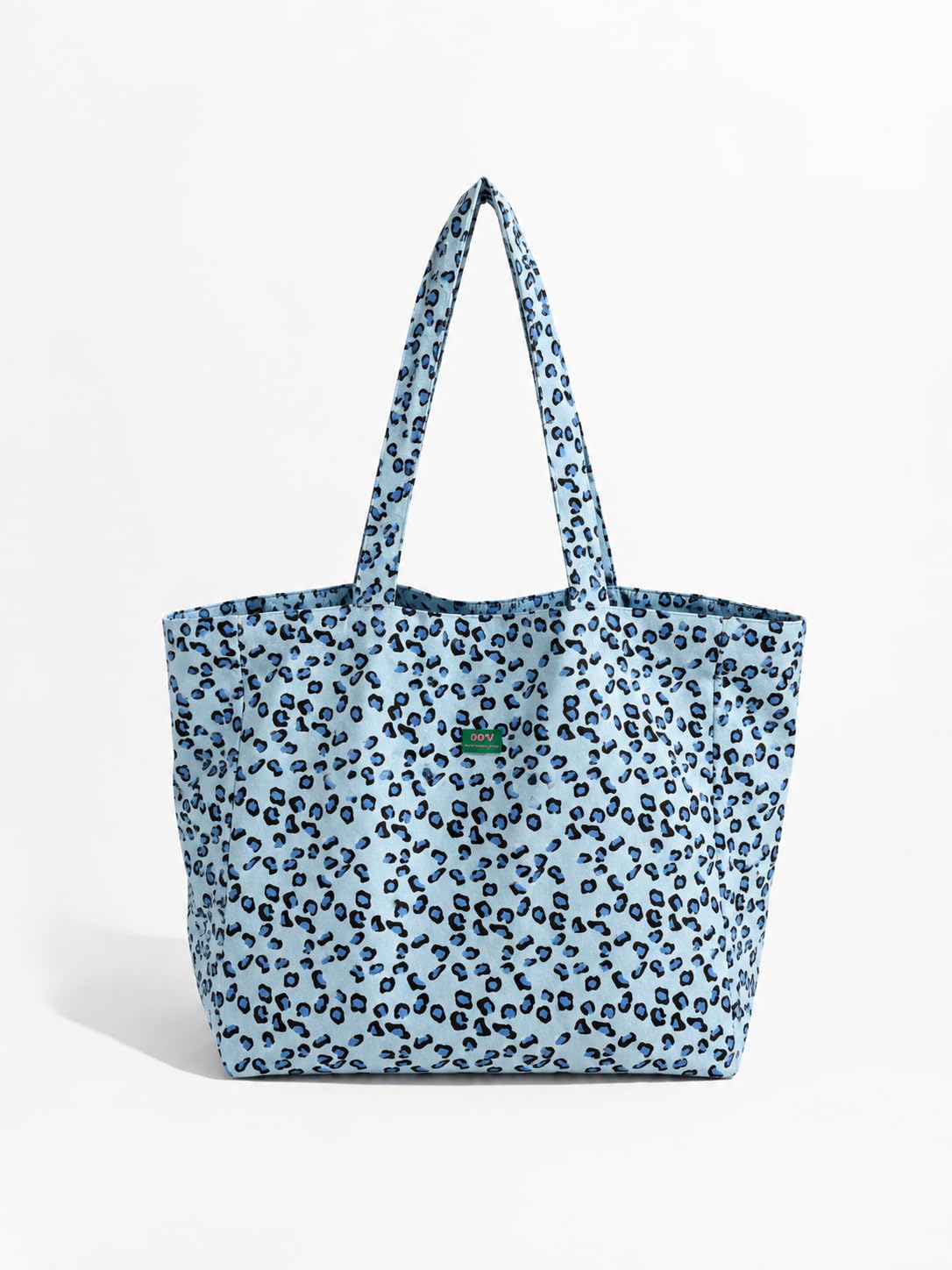 Leopard Print Oversized Carry All Tote Bag for Women | Recycled Heavy Cotton Canvas Carry All Shoulder Bag with Internal Zip Pocket | Machine Washable (Blue)