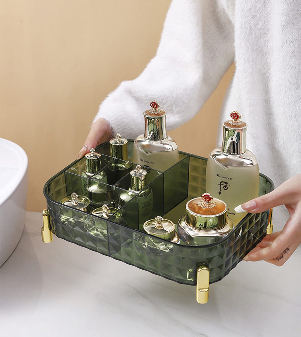 House of Quirk Acrylic Transparent Rectangular Decorative Tray, Vanity Tray, Bathroom Tray For Jewelry, Perfume, Coffee, Candle, Cosmetic (Green)