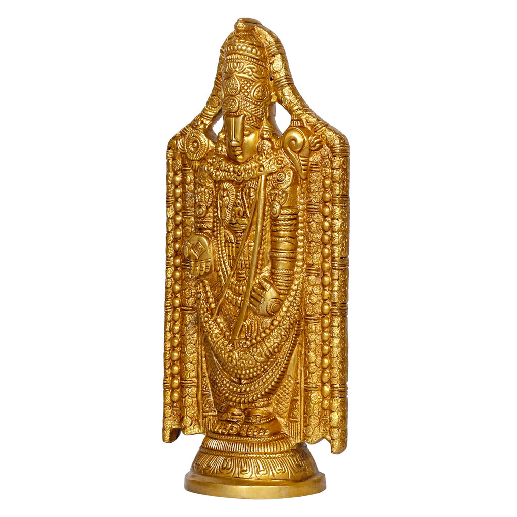 ARTVARKO Brass Tirupati Balaji Venkateshwara Idol Vishnu Chakra Namah Shankh Statue Murti Lord Srinivasa Pooja Vastu Religious Idol for Home Office Temple Decor Gift 35 Cm.