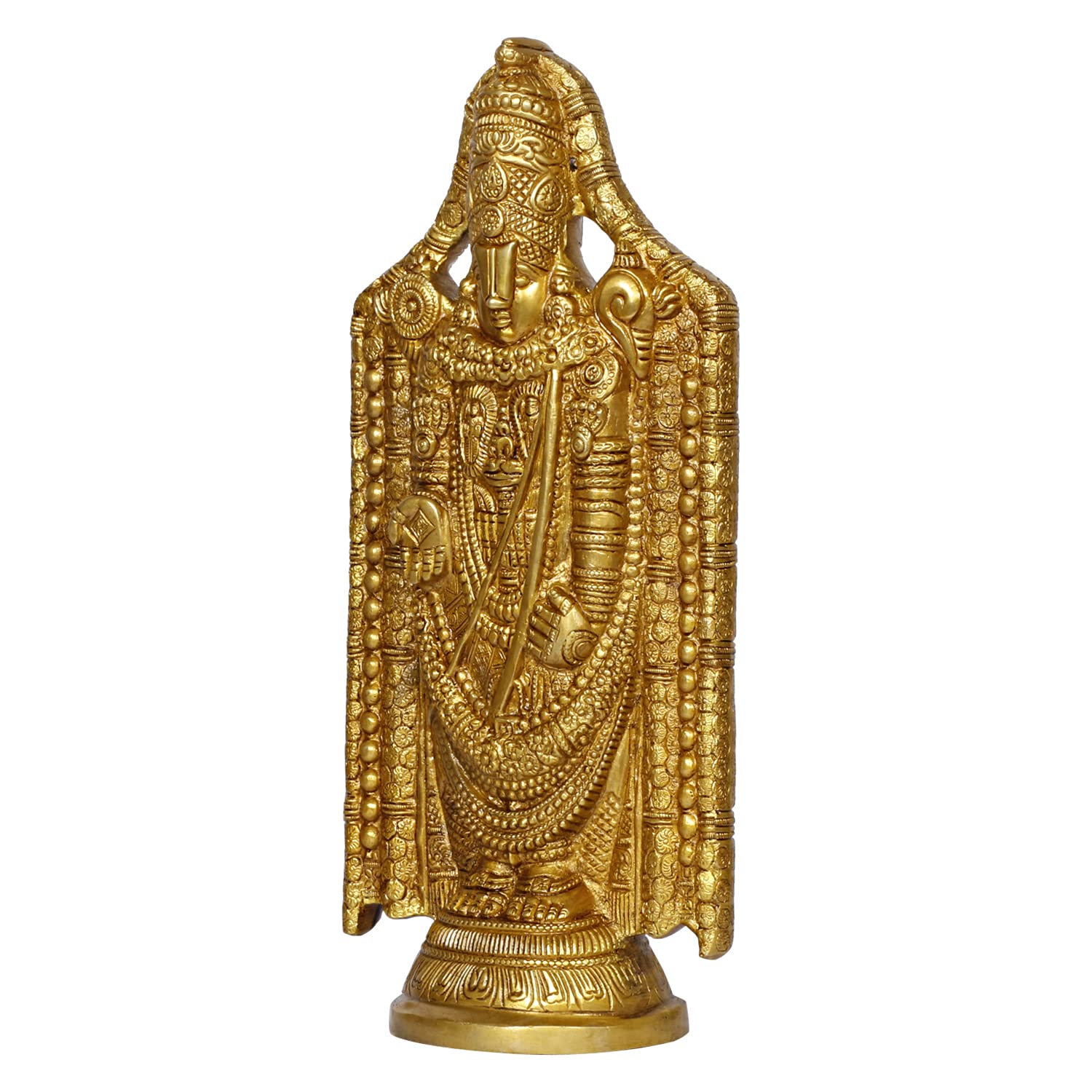 ARTVARKO Brass Tirupati Balaji Venkateshwara Idol Vishnu Chakra Namah Shankh Statue Murti Lord Srinivasa Pooja Vastu Religious Idol for Home Office Temple Decor Gift 35 Cm.