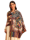 Pashmoda Women Naqshkaar Fine Wool Fabric Pashmina Kalamkari Embroidered Shawl (Size: 40x80in, 101x203cm) KAS12
