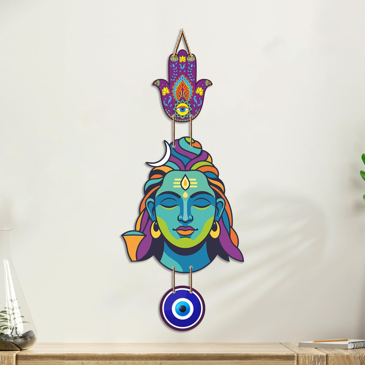 Artvibes Lord Shiva Evil Eye Wall Hanging for Home Temple & Entrance | Spiritual MDF Wall Decor | Meditation Room Vastu Wall Art for Living Room | Office & Main Door | Gift Item (WH_8587N)