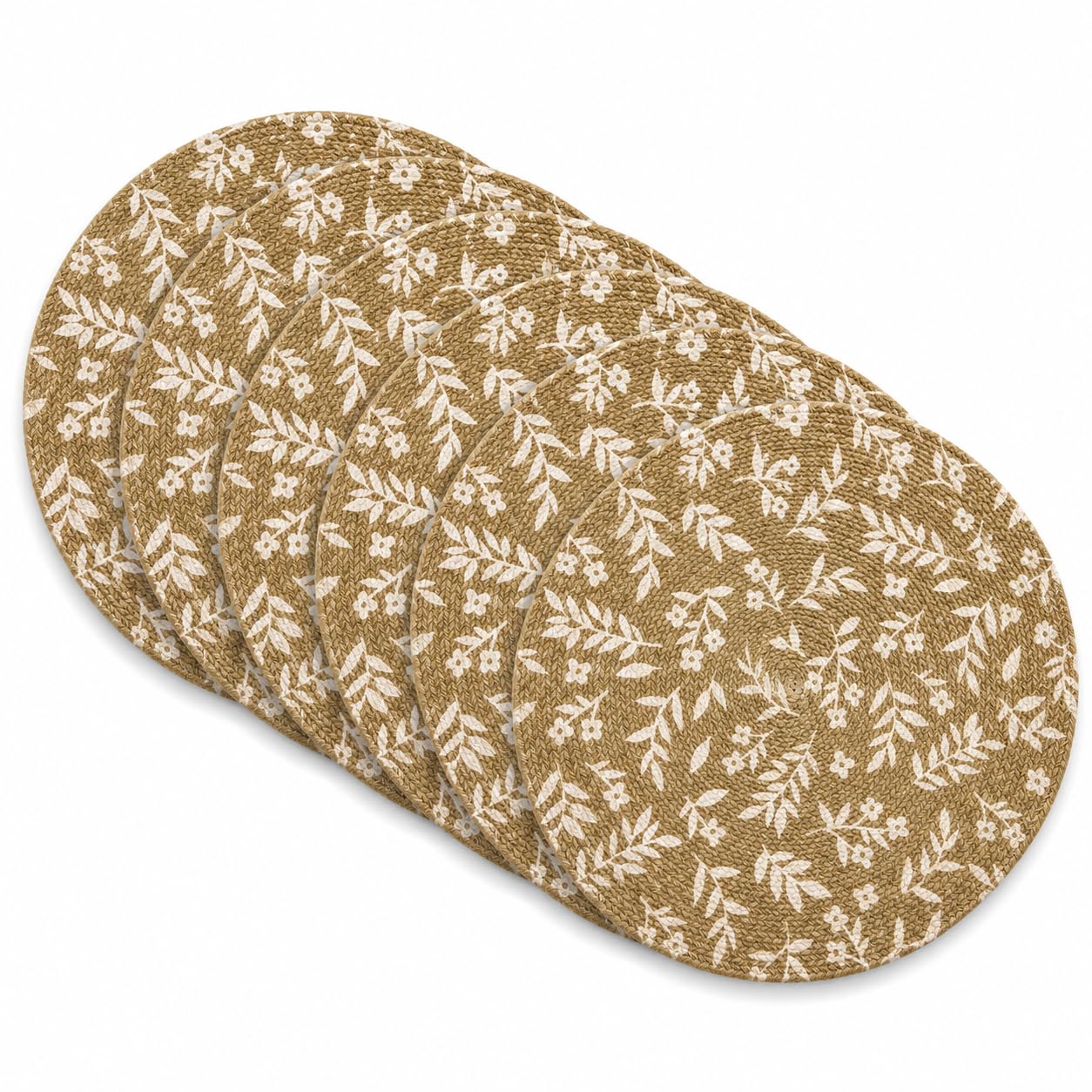 VIBGYOR Decor Dining Round Jute Table Mats Set of 6 | Heat Resistant, Non-Slip, Washable & Anti-Skid Round Placemats | Durable Cotton Jute Table Mats for Home, Kitchen & Restaurant (6, Floral) Kafalo
