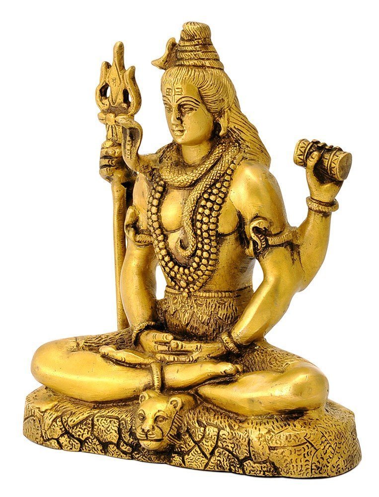 ARTVARKO™ Lord Shiva Meditation Brass Metal Bhagwan Shiv Murti with Trishul Statue Home Decor Mandir Puja Temple Pooja 8 Inch