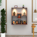 Anikaa Shelly LED Light Wall Mounted Hanging Puja Temple Shelf Stylish Engineered Wood God Stand for Pooja Room Mandir Stand for Temple (Coachwood) D.I.Y