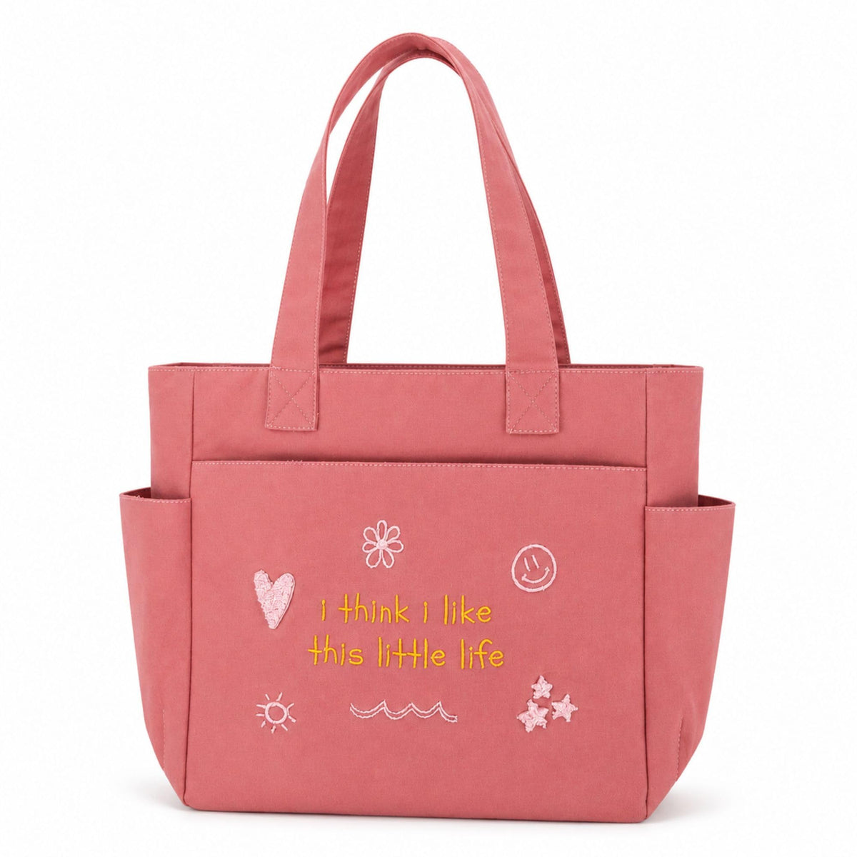 TSANTA Cotton Canvas Tote Bag for College, Office or Travel with Zipper Closure, Laptop Compartment (Little Life Pink)